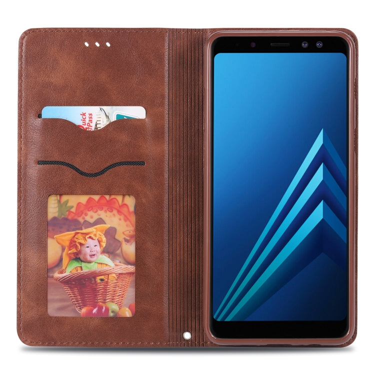 For Galaxy A8 Plus 2018 AZNS Retro Texture Magnetic Horizontal Flip PU Leather Case with Holder & Card Slots & Photo Frame