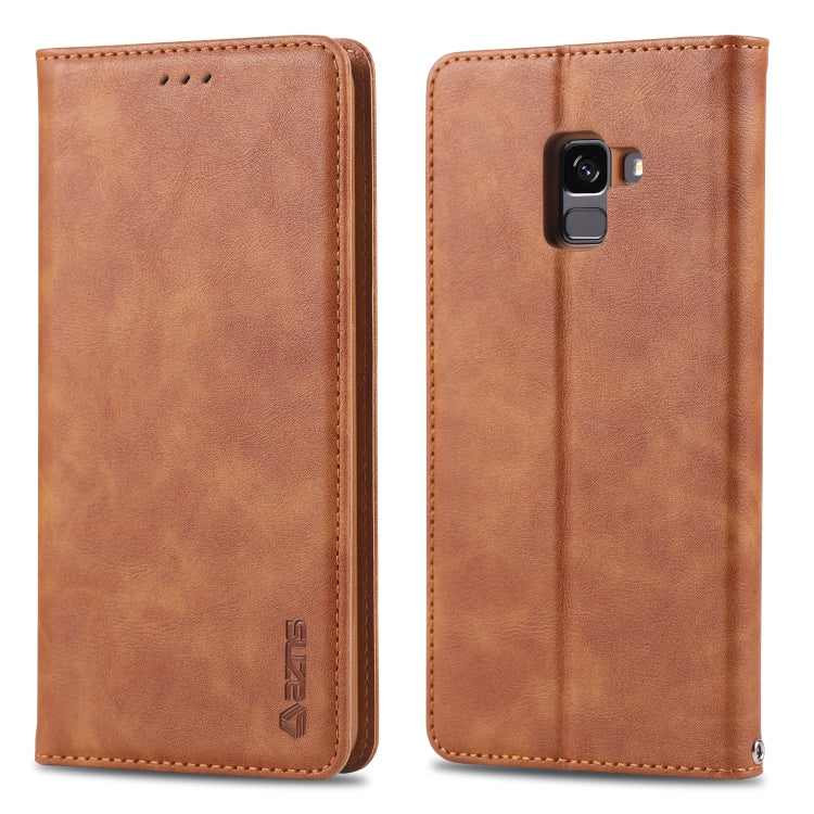 For Galaxy A8 Plus 2018 AZNS Retro Texture Magnetic Horizontal Flip PU Leather Case with Holder & Card Slots & Photo Frame