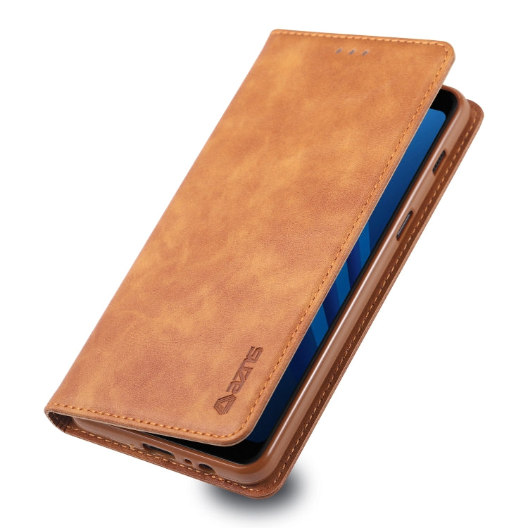 For Galaxy A8 Plus 2018 AZNS Retro Texture Magnetic Horizontal Flip PU Leather Case with Holder & Card Slots & Photo Frame