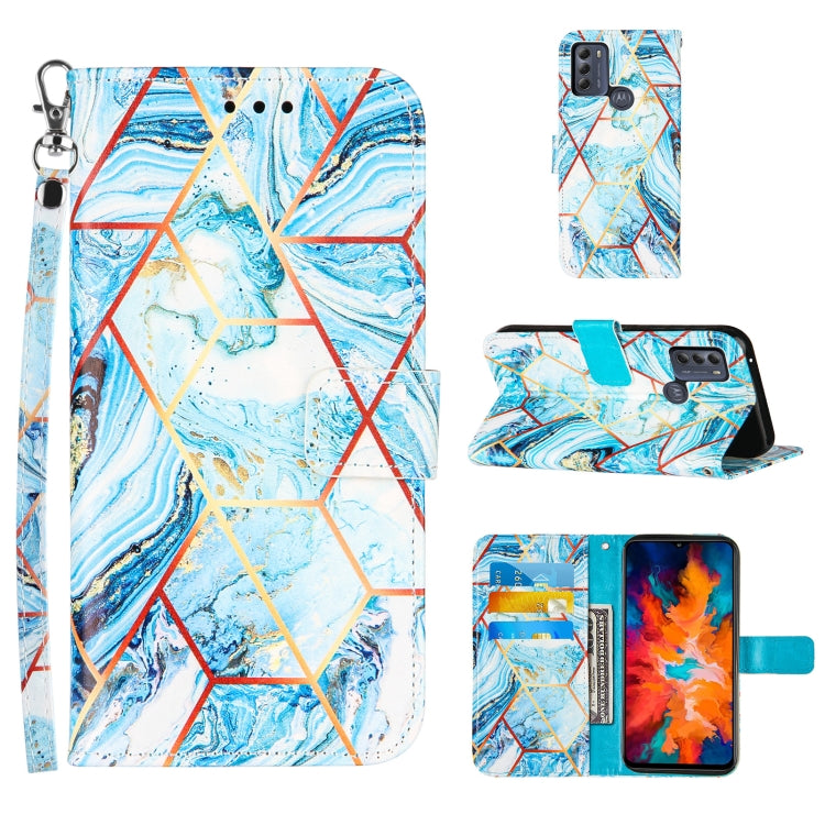 For Motorola Moto G50 Marble Stitching Horizontal Flip PU Leather Case with Holder & Card Slots & Wallet & Lanyard