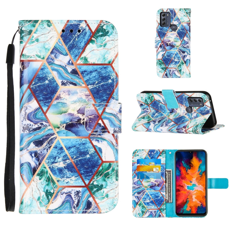 For Motorola Moto G50 Marble Stitching Horizontal Flip PU Leather Case with Holder & Card Slots & Wallet & Lanyard