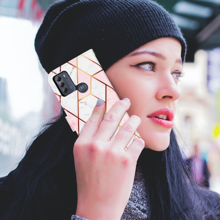 For Motorola Moto G50 Marble Stitching Horizontal Flip PU Leather Case with Holder & Card Slots & Wallet & Lanyard