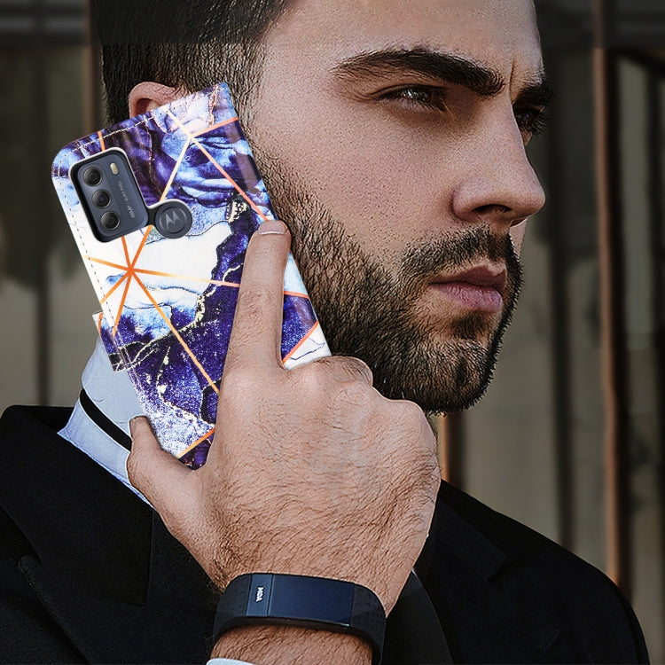 For Motorola Moto G50 Marble Stitching Horizontal Flip PU Leather Case with Holder & Card Slots & Wallet & Lanyard