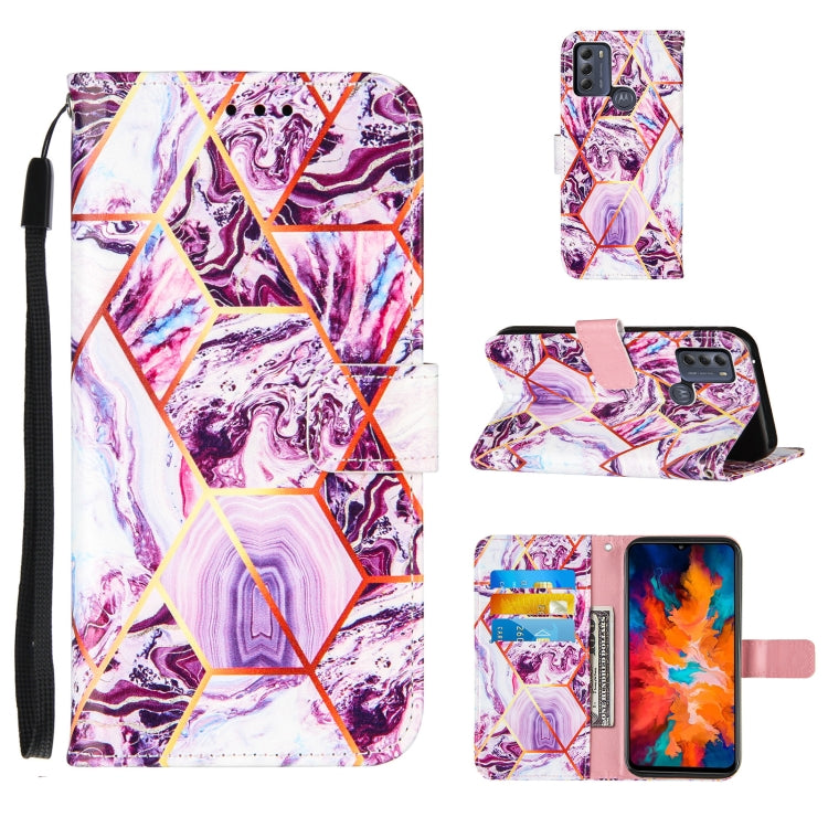For Motorola Moto G50 Marble Stitching Horizontal Flip PU Leather Case with Holder & Card Slots & Wallet & Lanyard