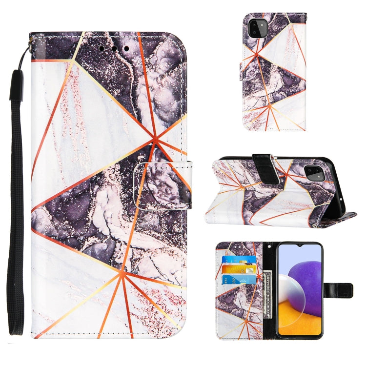 For Samsung Galaxy A22 5G Marble Stitching Horizontal Flip PU Leather Case with Holder & Card Slots & Wallet & Lanyard