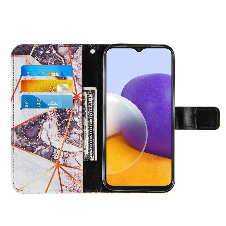 For Samsung Galaxy A22 5G Marble Stitching Horizontal Flip PU Leather Case with Holder & Card Slots & Wallet & Lanyard