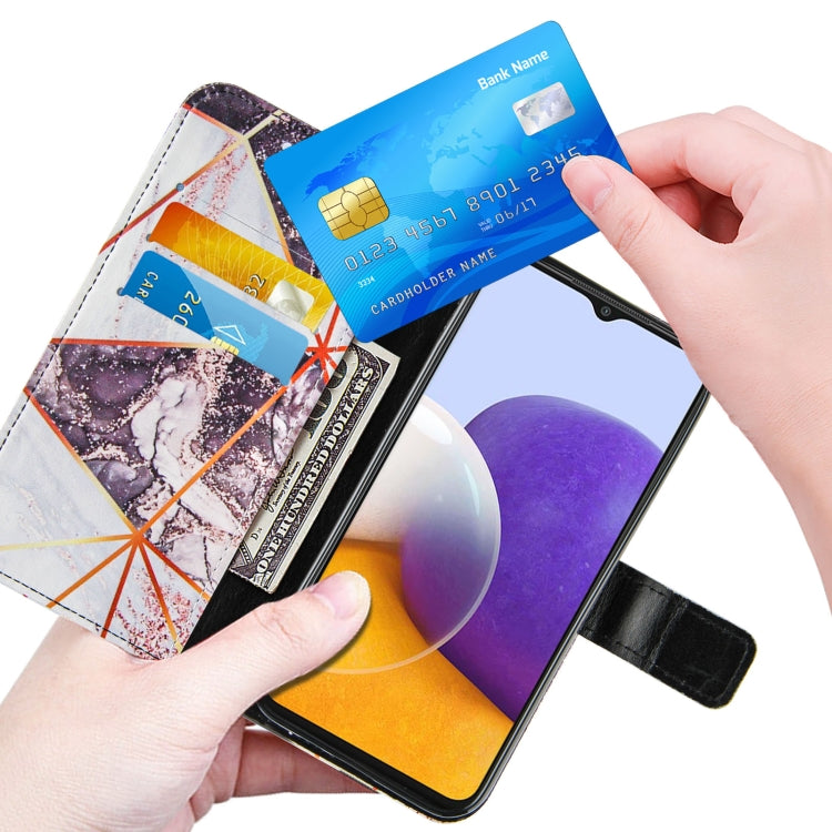 For Samsung Galaxy A22 5G Marble Stitching Horizontal Flip PU Leather Case with Holder & Card Slots & Wallet & Lanyard