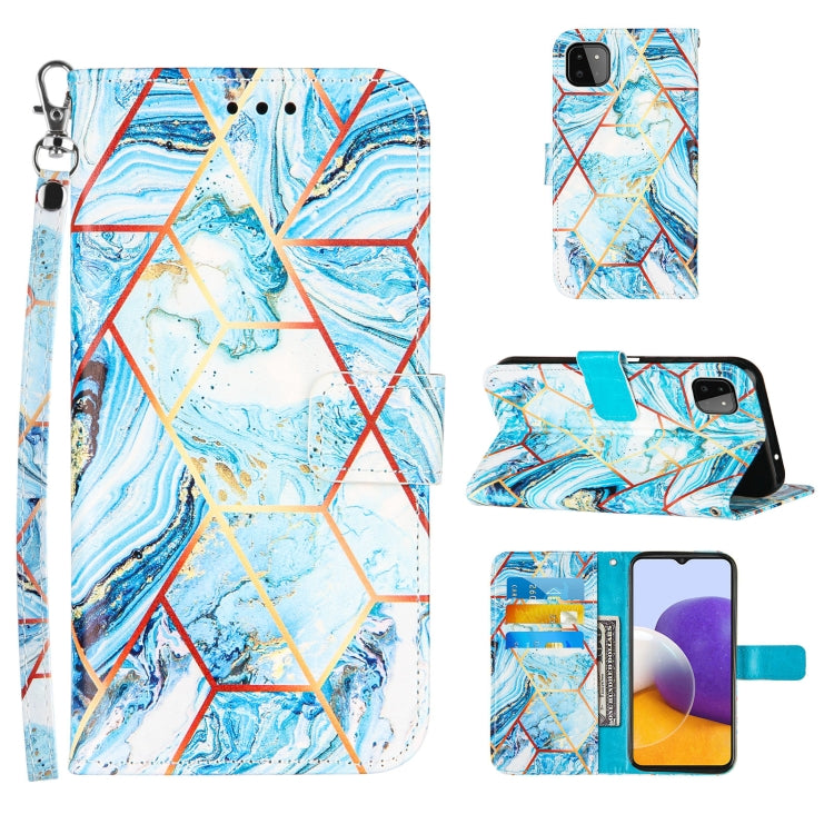 For Samsung Galaxy A22 5G Marble Stitching Horizontal Flip PU Leather Case with Holder & Card Slots & Wallet & Lanyard