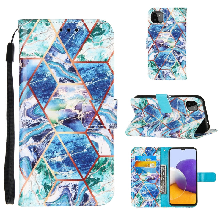 For Samsung Galaxy A22 5G Marble Stitching Horizontal Flip PU Leather Case with Holder & Card Slots & Wallet & Lanyard