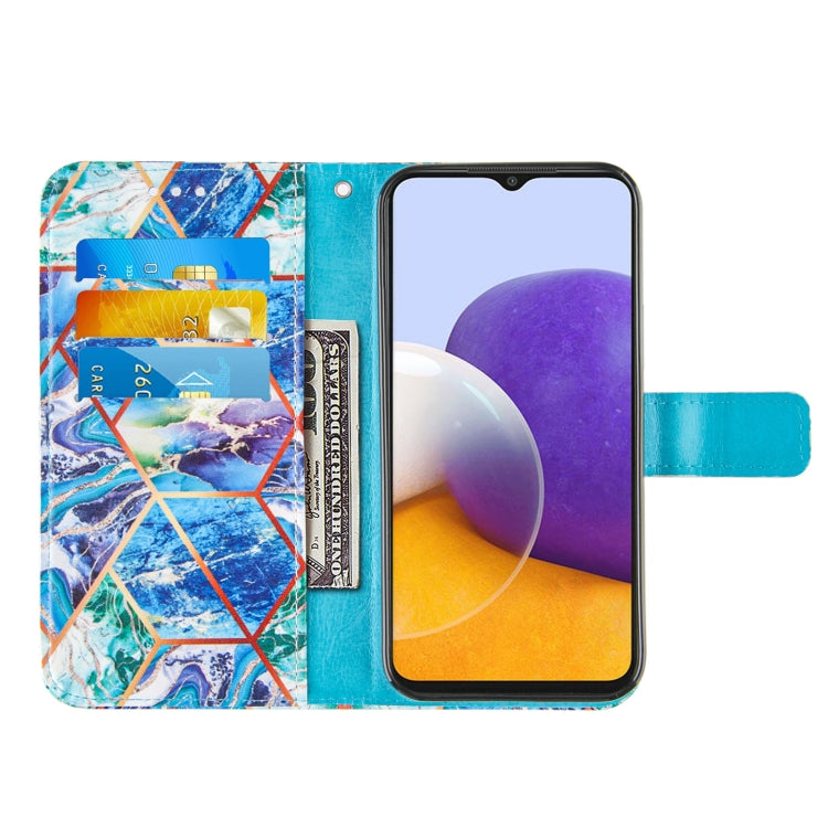 For Samsung Galaxy A22 5G Marble Stitching Horizontal Flip PU Leather Case with Holder & Card Slots & Wallet & Lanyard