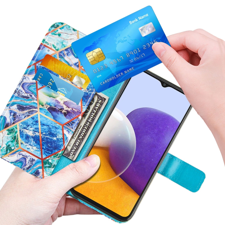 For Samsung Galaxy A22 5G Marble Stitching Horizontal Flip PU Leather Case with Holder & Card Slots & Wallet & Lanyard