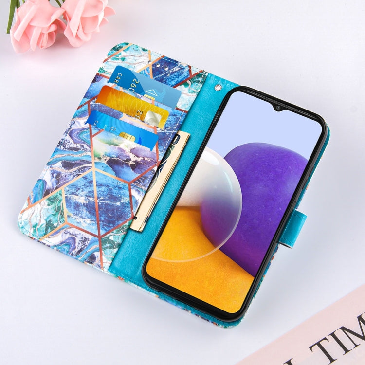 For Samsung Galaxy A22 5G Marble Stitching Horizontal Flip PU Leather Case with Holder & Card Slots & Wallet & Lanyard