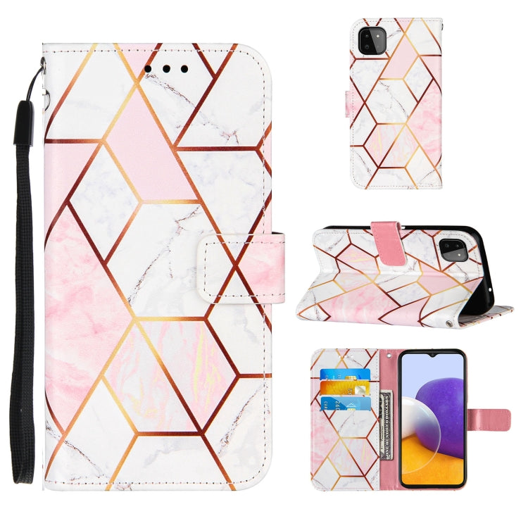 For Samsung Galaxy A22 5G Marble Stitching Horizontal Flip PU Leather Case with Holder & Card Slots & Wallet & Lanyard