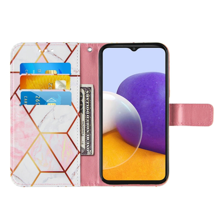 For Samsung Galaxy A22 5G Marble Stitching Horizontal Flip PU Leather Case with Holder & Card Slots & Wallet & Lanyard