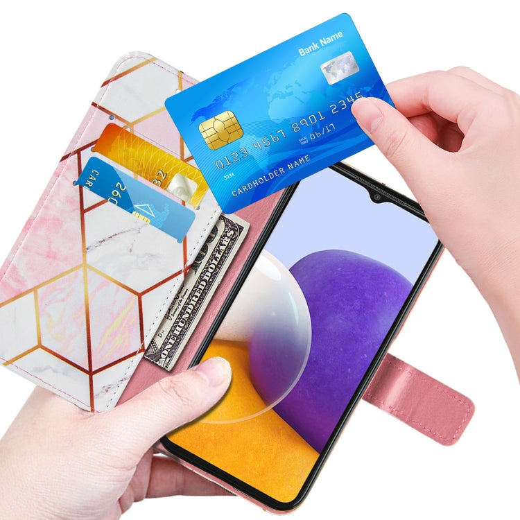For Samsung Galaxy A22 5G Marble Stitching Horizontal Flip PU Leather Case with Holder & Card Slots & Wallet & Lanyard
