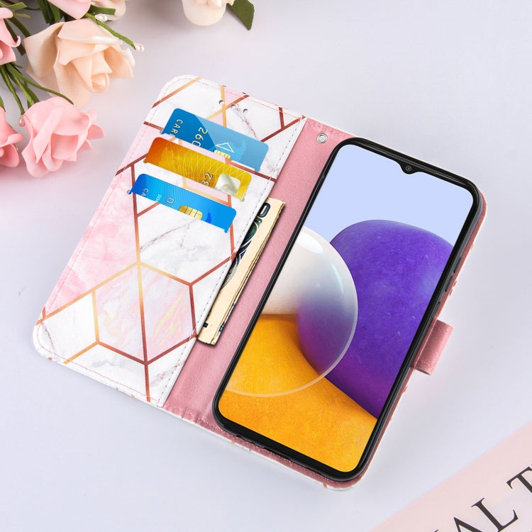 For Samsung Galaxy A22 5G Marble Stitching Horizontal Flip PU Leather Case with Holder & Card Slots & Wallet & Lanyard