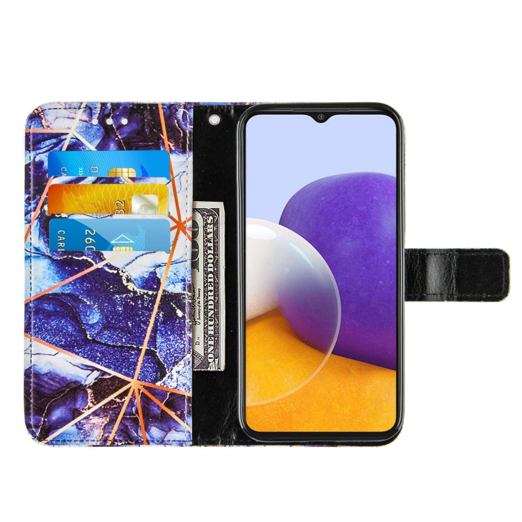 For Samsung Galaxy A22 5G Marble Stitching Horizontal Flip PU Leather Case with Holder & Card Slots & Wallet & Lanyard