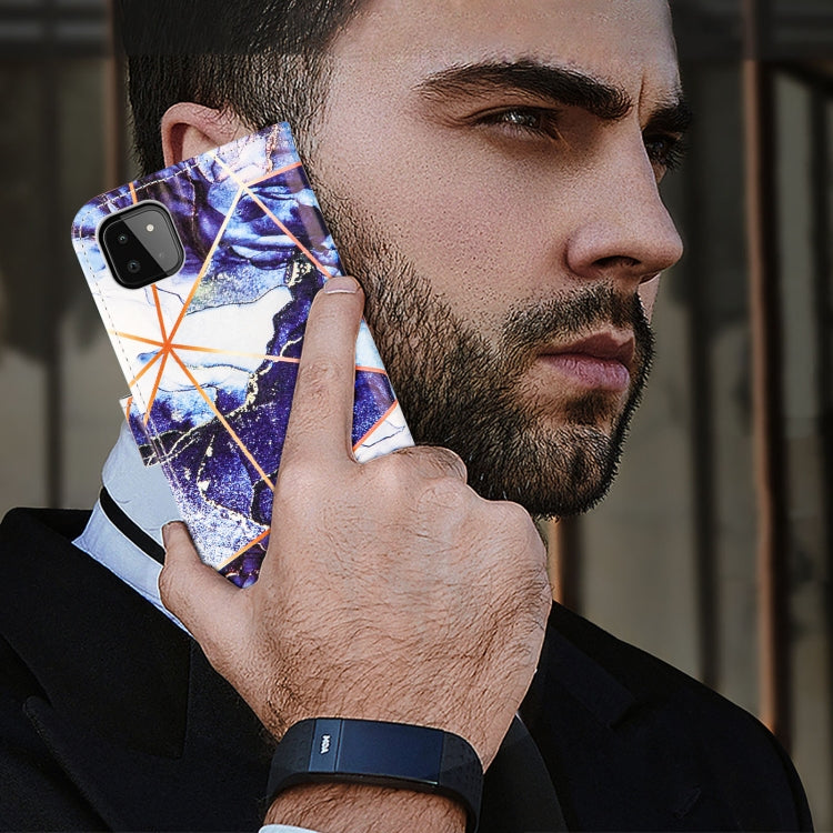 For Samsung Galaxy A22 5G Marble Stitching Horizontal Flip PU Leather Case with Holder & Card Slots & Wallet & Lanyard