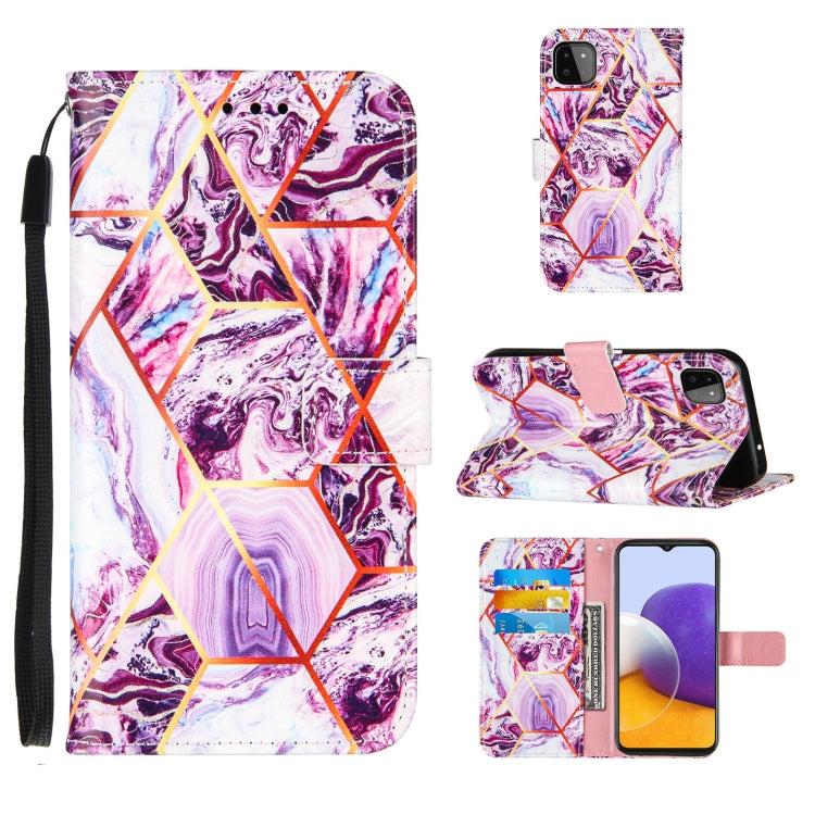 For Samsung Galaxy A22 5G Marble Stitching Horizontal Flip PU Leather Case with Holder & Card Slots & Wallet & Lanyard