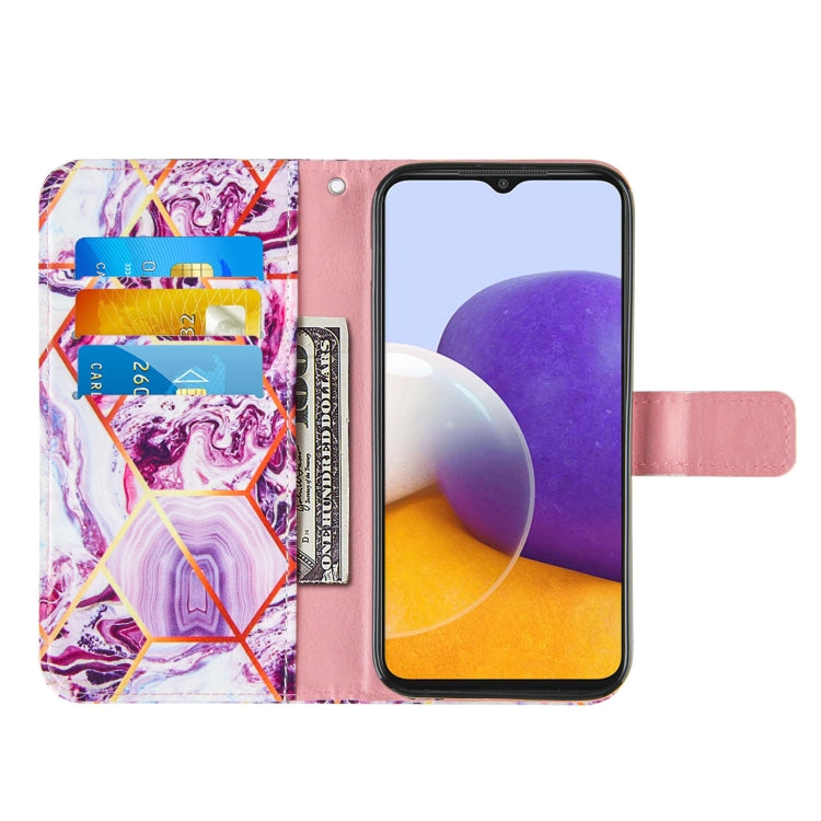 For Samsung Galaxy A22 5G Marble Stitching Horizontal Flip PU Leather Case with Holder & Card Slots & Wallet & Lanyard