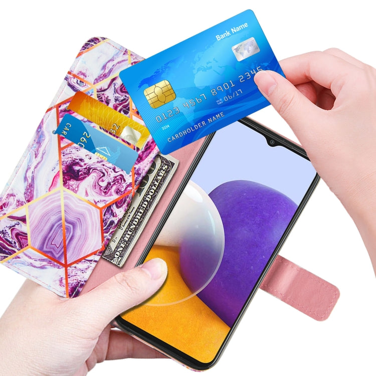 For Samsung Galaxy A22 5G Marble Stitching Horizontal Flip PU Leather Case with Holder & Card Slots & Wallet & Lanyard