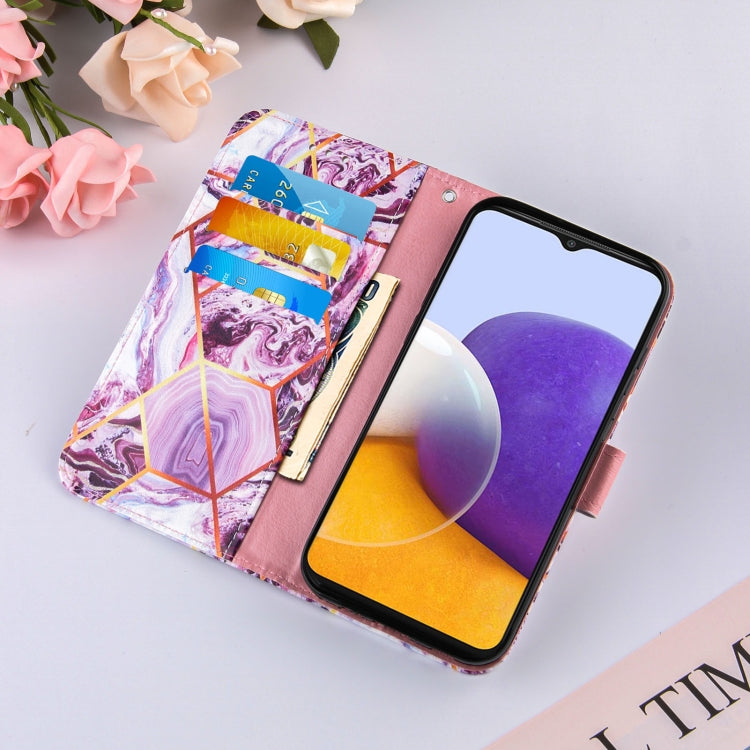 For Samsung Galaxy A22 5G Marble Stitching Horizontal Flip PU Leather Case with Holder & Card Slots & Wallet & Lanyard