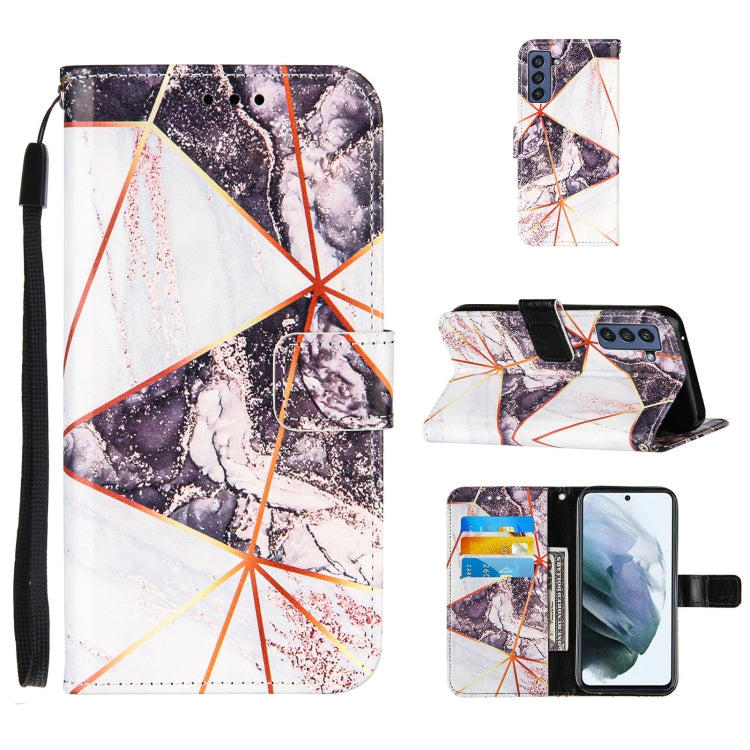 For Samsung Galaxy S21 FE Marble Stitching Horizontal Flip PU Leather Case with Holder & Card Slots & Wallet & Lanyard