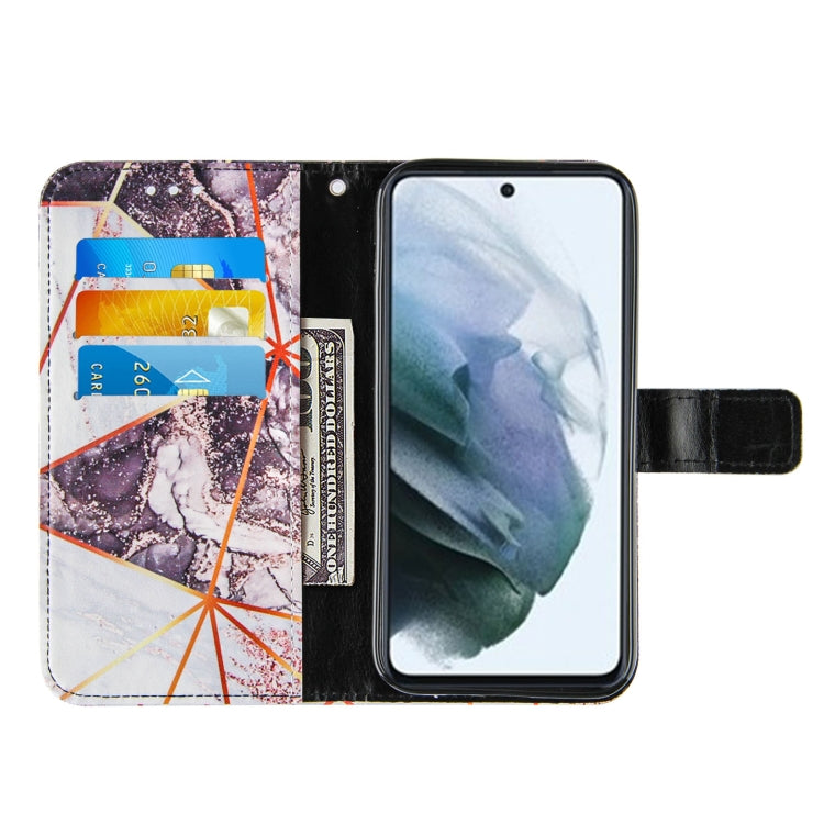 For Samsung Galaxy S21 FE Marble Stitching Horizontal Flip PU Leather Case with Holder & Card Slots & Wallet & Lanyard