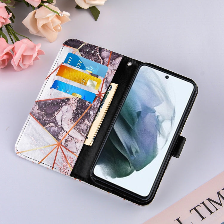 For Samsung Galaxy S21 FE Marble Stitching Horizontal Flip PU Leather Case with Holder & Card Slots & Wallet & Lanyard