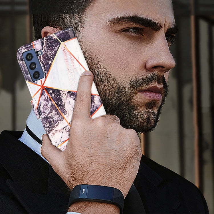 For Samsung Galaxy S21 FE Marble Stitching Horizontal Flip PU Leather Case with Holder & Card Slots & Wallet & Lanyard