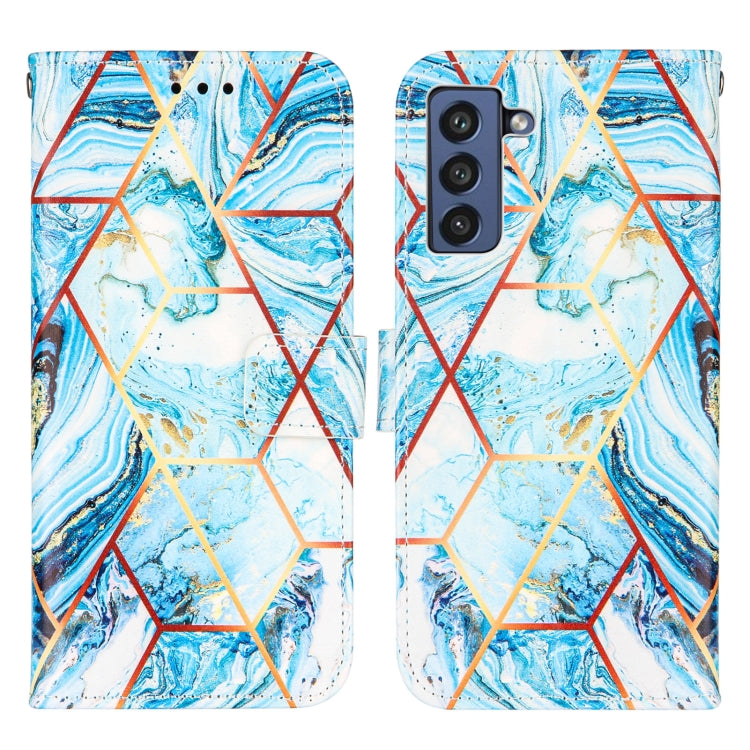 For Samsung Galaxy S21 FE Marble Stitching Horizontal Flip PU Leather Case with Holder & Card Slots & Wallet & Lanyard