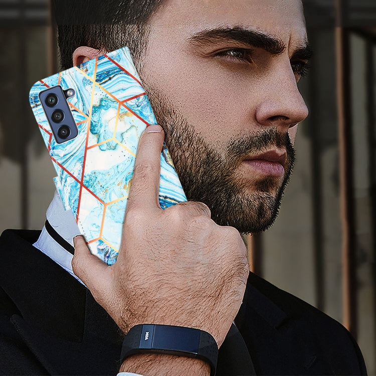 For Samsung Galaxy S21 FE Marble Stitching Horizontal Flip PU Leather Case with Holder & Card Slots & Wallet & Lanyard