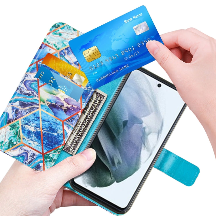 For Samsung Galaxy S21 FE Marble Stitching Horizontal Flip PU Leather Case with Holder & Card Slots & Wallet & Lanyard