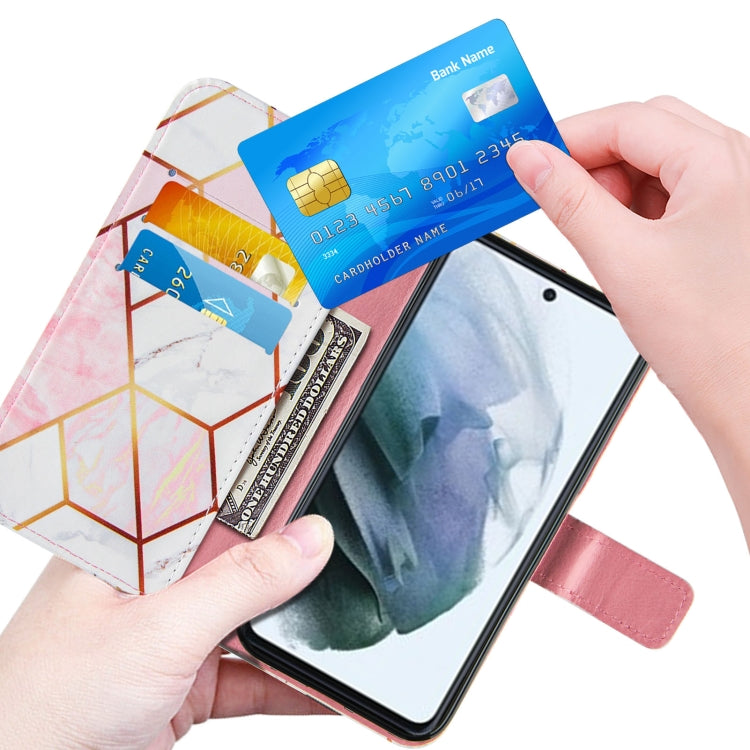 For Samsung Galaxy S21 FE Marble Stitching Horizontal Flip PU Leather Case with Holder & Card Slots & Wallet & Lanyard