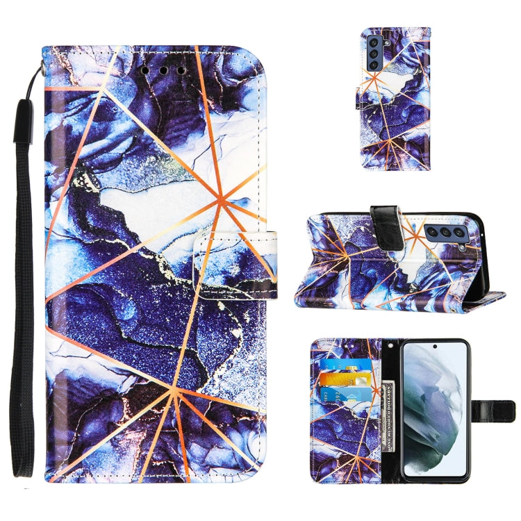For Samsung Galaxy S21 FE Marble Stitching Horizontal Flip PU Leather Case with Holder & Card Slots & Wallet & Lanyard