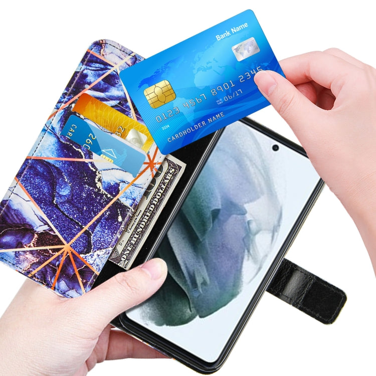 For Samsung Galaxy S21 FE Marble Stitching Horizontal Flip PU Leather Case with Holder & Card Slots & Wallet & Lanyard