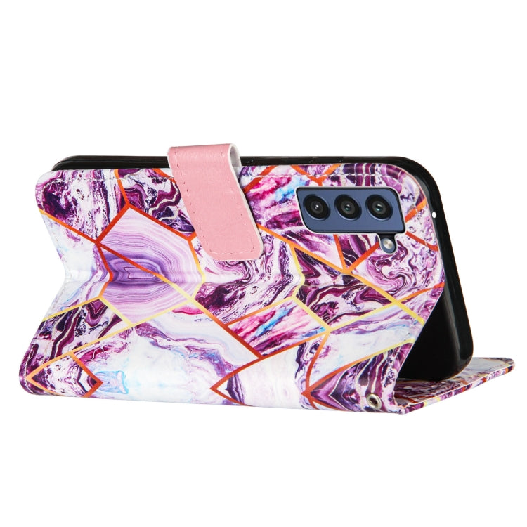 For Samsung Galaxy S21 FE Marble Stitching Horizontal Flip PU Leather Case with Holder & Card Slots & Wallet & Lanyard