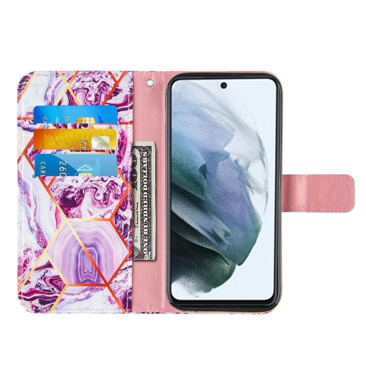 For Samsung Galaxy S21 FE Marble Stitching Horizontal Flip PU Leather Case with Holder & Card Slots & Wallet & Lanyard