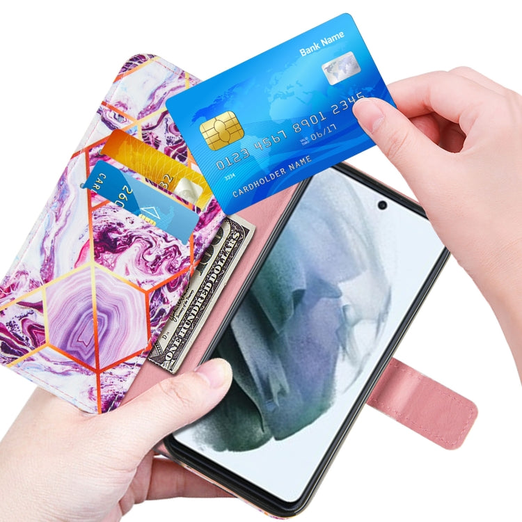 For Samsung Galaxy S21 FE Marble Stitching Horizontal Flip PU Leather Case with Holder & Card Slots & Wallet & Lanyard