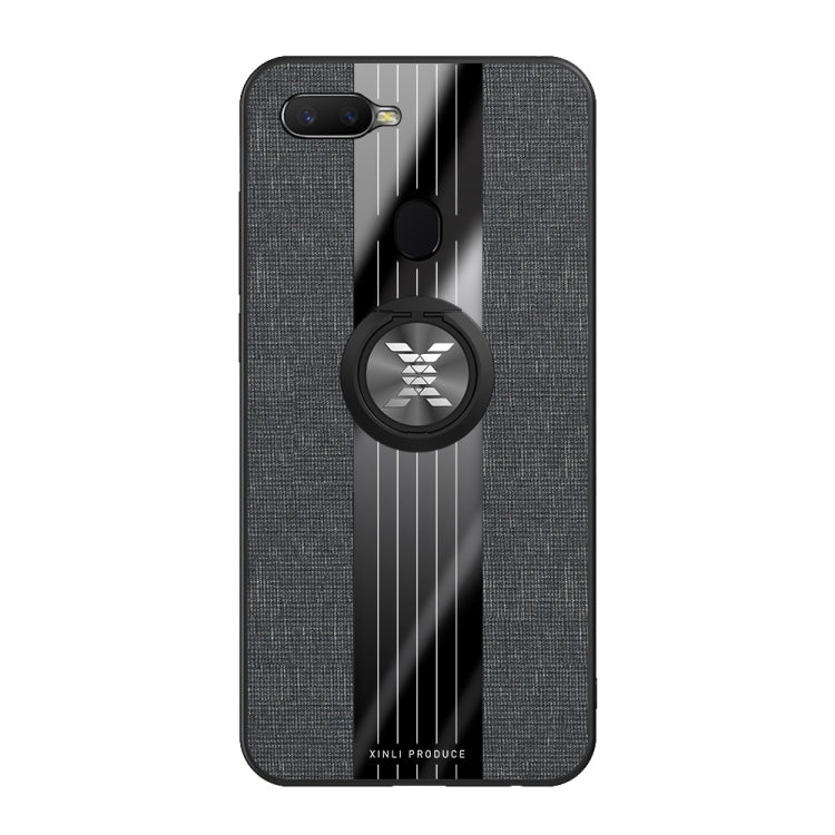 For OPPO A7X / F9 XINLI Stitching Cloth Textue Shockproof TPU Protective Case with Ring Holder