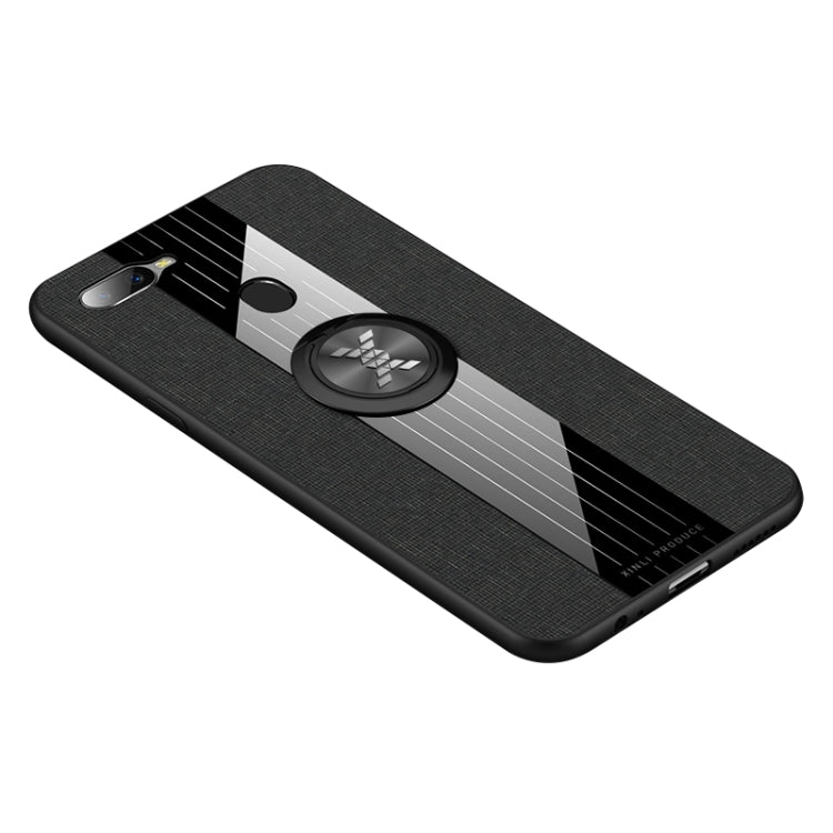 For OPPO A7X / F9 XINLI Stitching Cloth Textue Shockproof TPU Protective Case with Ring Holder