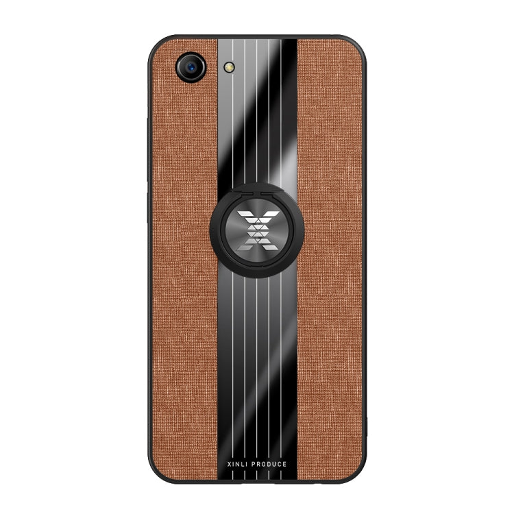 For OPPO A83 XINLI Stitching Cloth Textue Shockproof TPU Protective Case with Ring Holder