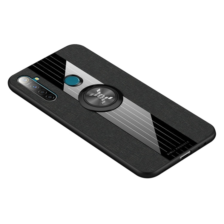 For OPPO Realme Q XINLI Stitching Cloth Textue Shockproof TPU Protective Case with Ring Holder