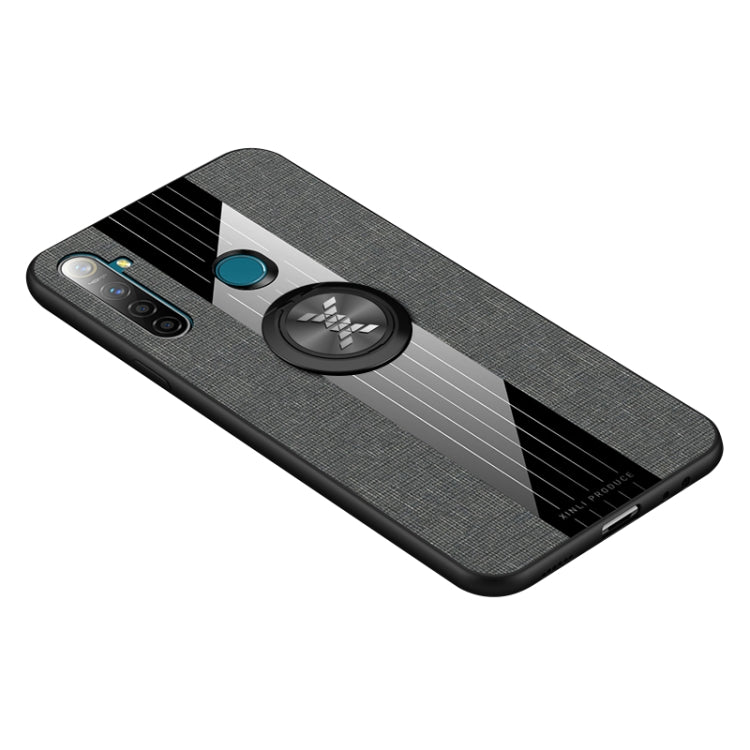 For OPPO Realme Q XINLI Stitching Cloth Textue Shockproof TPU Protective Case with Ring Holder