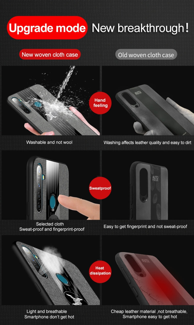 For OPPO Realme Q XINLI Stitching Cloth Textue Shockproof TPU Protective Case with Ring Holder