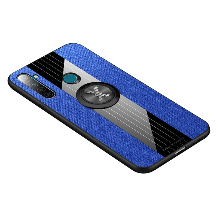 For OPPO Realme Q XINLI Stitching Cloth Textue Shockproof TPU Protective Case with Ring Holder