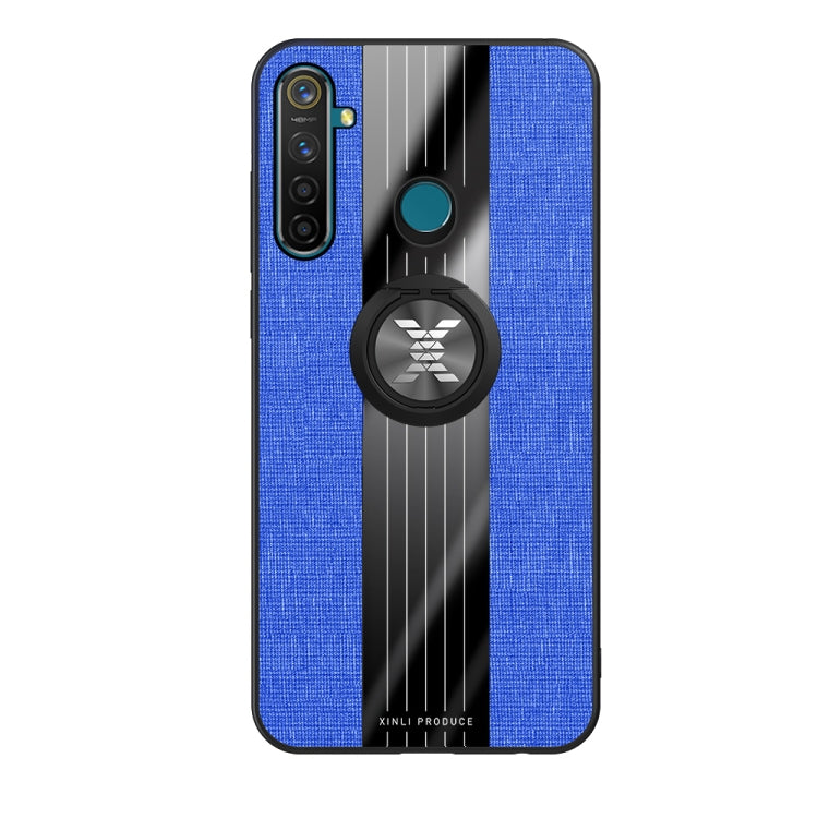 For OPPO Realme Q XINLI Stitching Cloth Textue Shockproof TPU Protective Case with Ring Holder