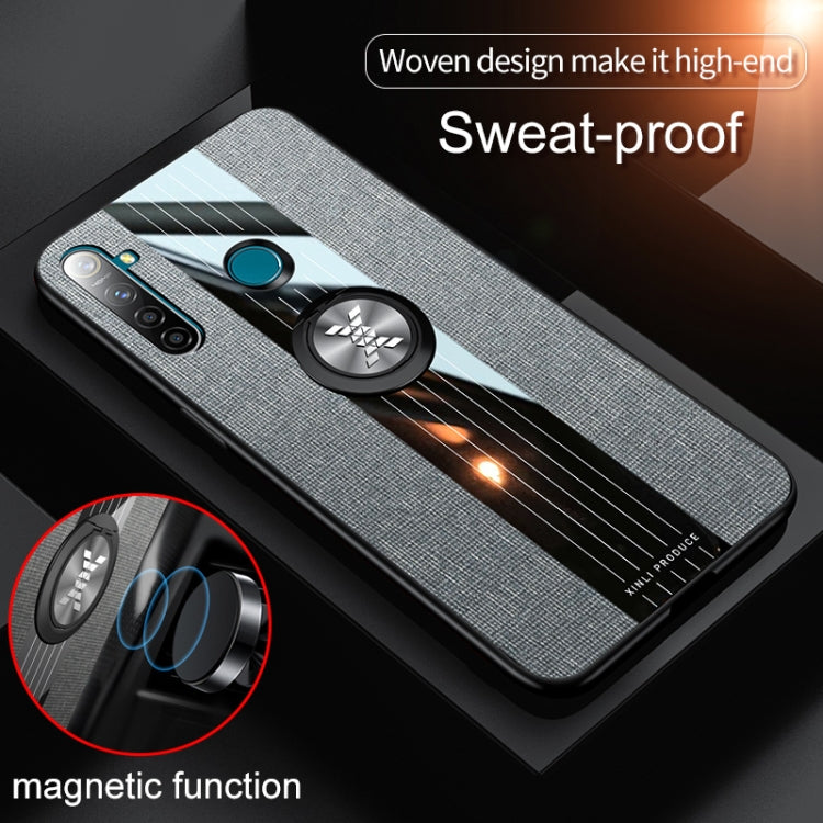 For OPPO Realme Q XINLI Stitching Cloth Textue Shockproof TPU Protective Case with Ring Holder