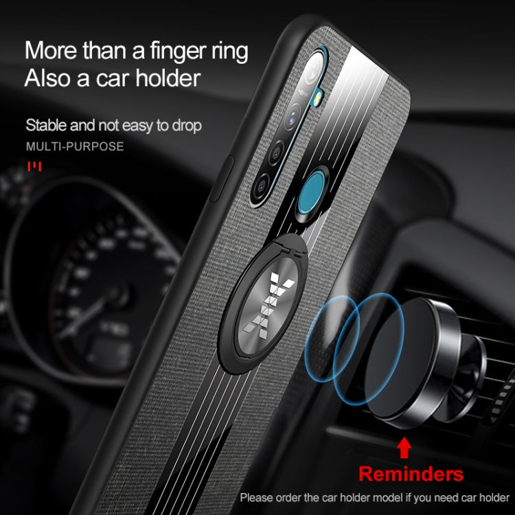 For OPPO Realme Q XINLI Stitching Cloth Textue Shockproof TPU Protective Case with Ring Holder