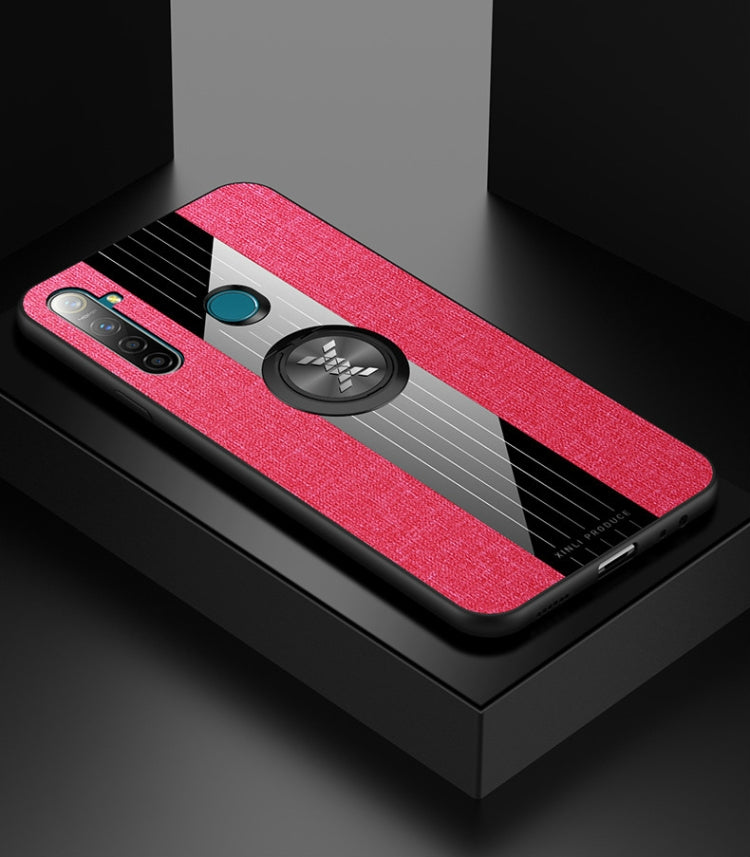 For OPPO Realme Q XINLI Stitching Cloth Textue Shockproof TPU Protective Case with Ring Holder